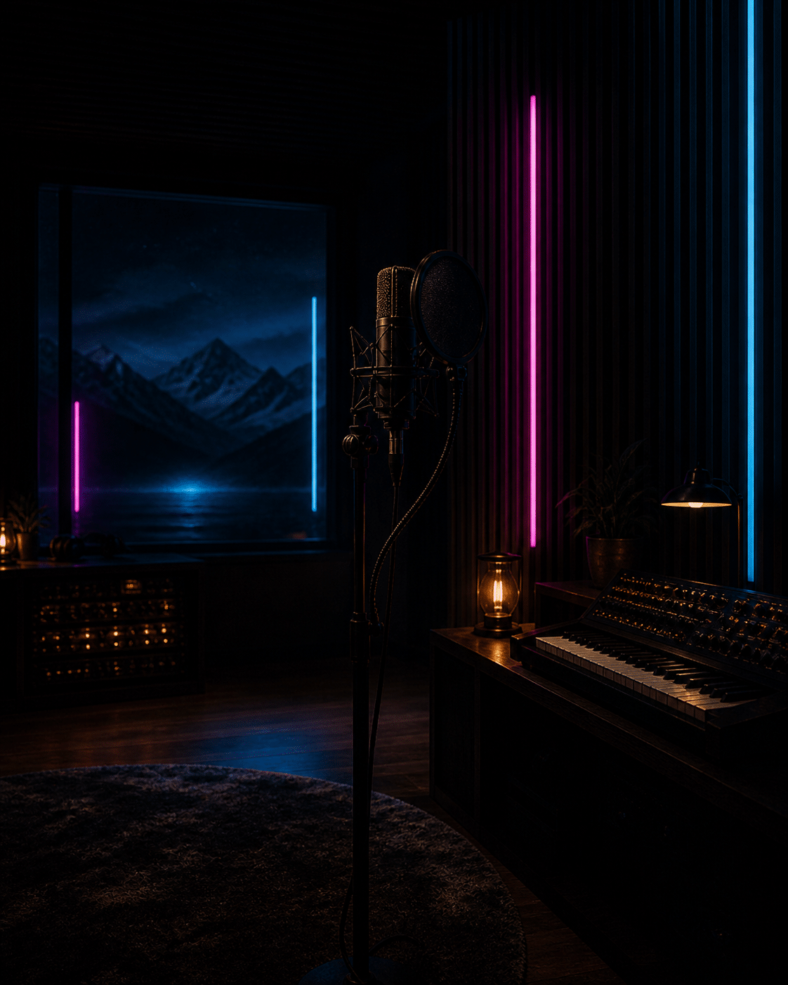 Studio microphone with neon lights — Arctic Room